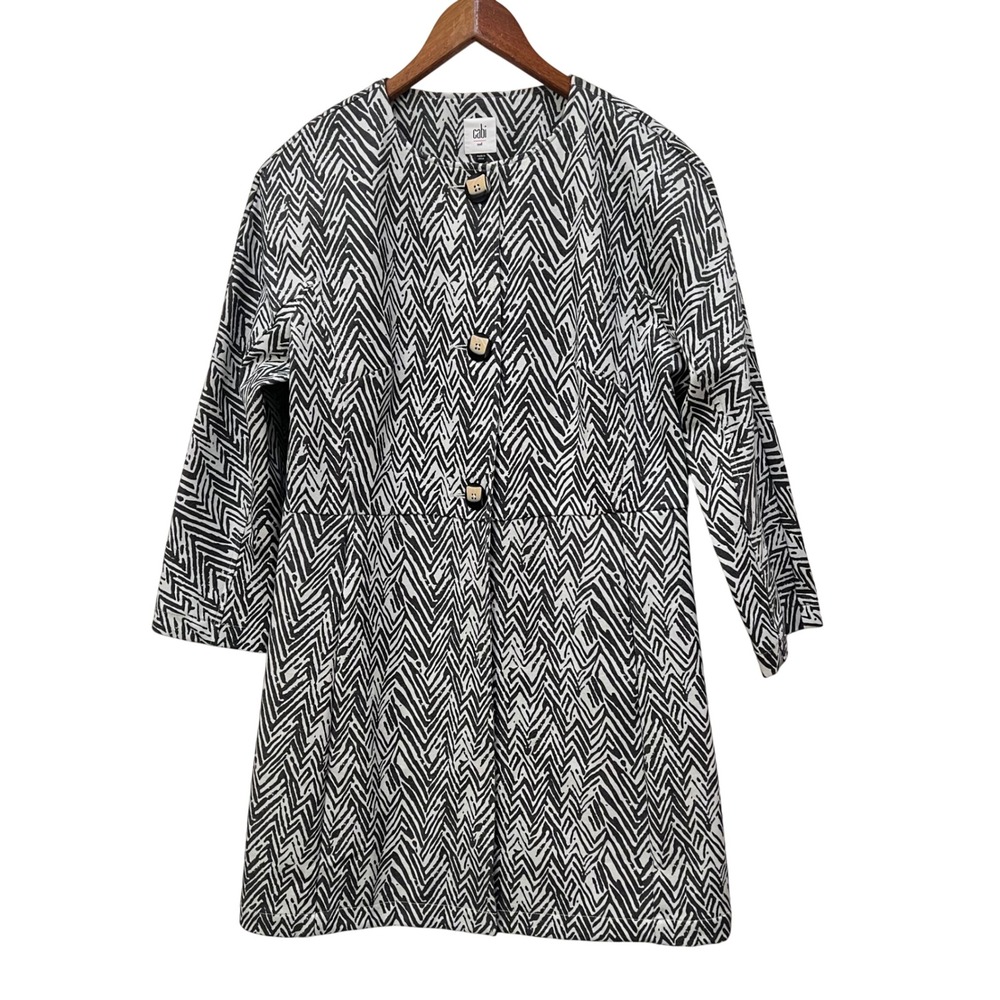 Cabi 3034 Zebraâ Topper Jacket Black White Chevron Print Coat Womens M Modern